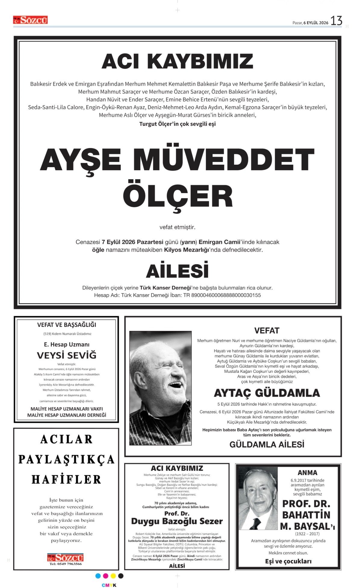 Sözcü Gazetesi İlan Servisi- Bugünkü Vefatlar-6-9-2026