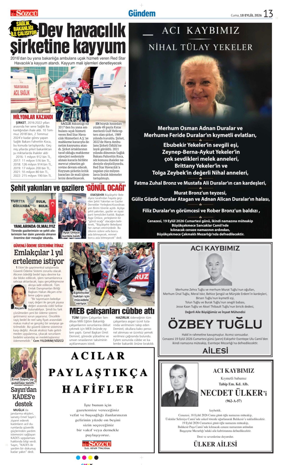 Sözcü Gazetesi İlan Servisi 18 Eylül 2026